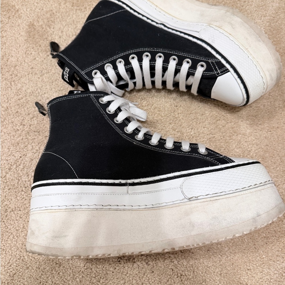 R13 Black and White High-Top Platform Sneakers - Picture 7 of 8